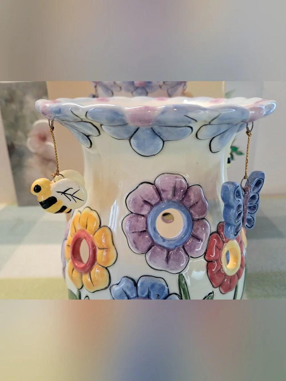 Newbury Collections Garden Villa Floral Ceramic Candle Holder Bee & Butterfly